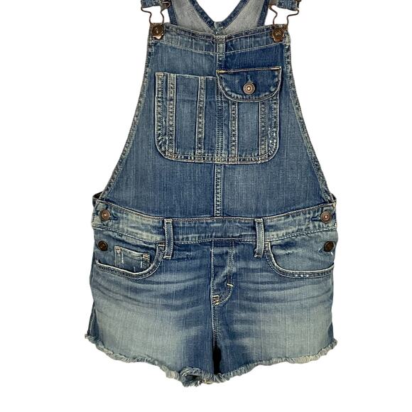 Abercrombie & Fitch Overalls Shorts ShortAlls Raw Hem Y2K Classic Blue Wash sz S - Picture 5 of 16